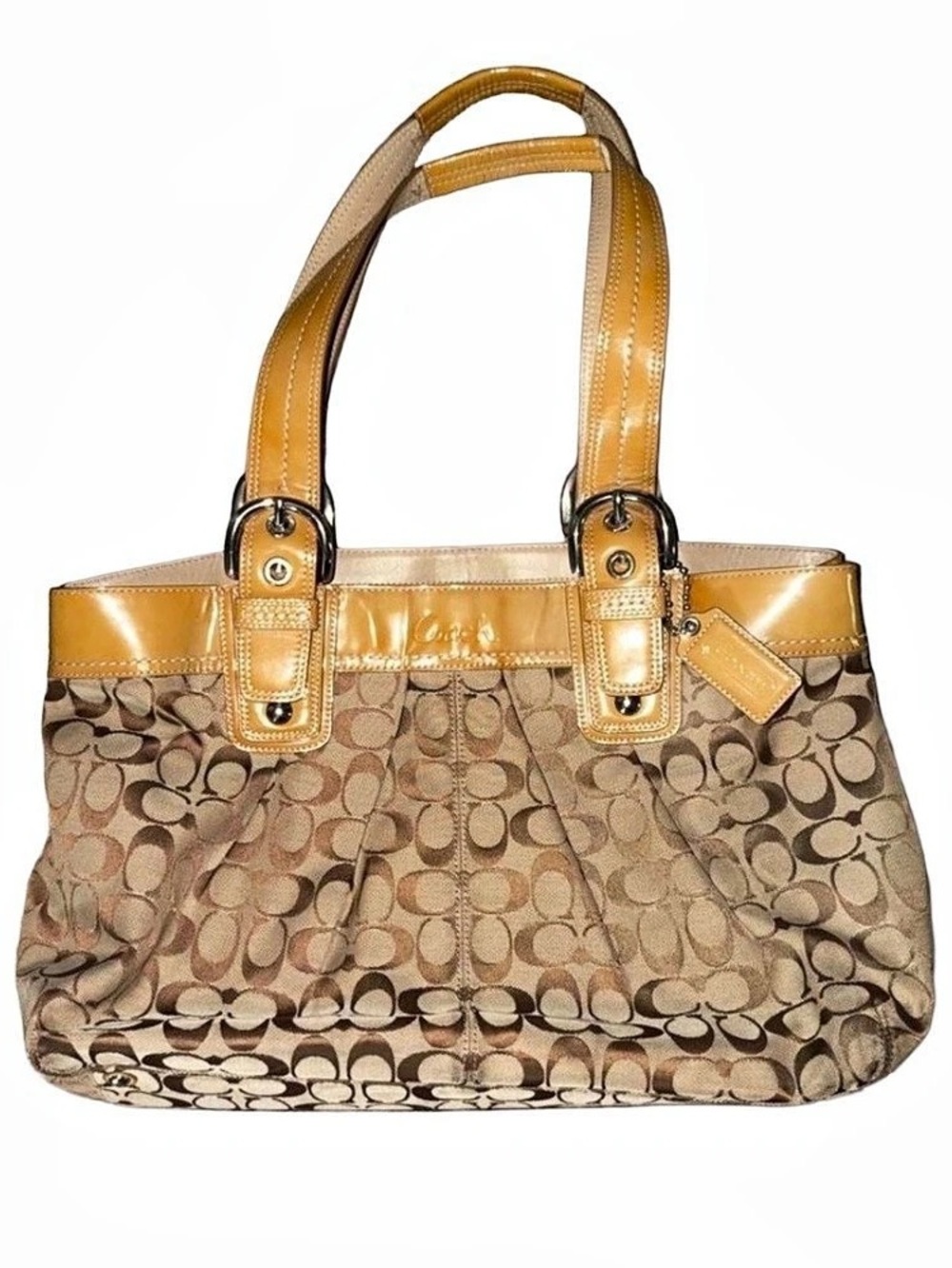 Vintage Coach Soho Signature Tan & Yellow Canvas Shoulderbag